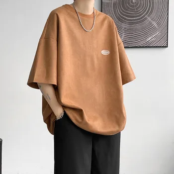 Privathinker Süet Büyük Boy erkek T-Shirt Çift Kısa Kollu Streetwear Tops Giyim Moda Lüks Erkek Tee Yaz Tees