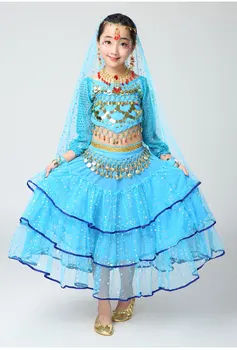 Kız Çocuk Çocuk oryantal dans kostümü Bollywood Hint Oryantal Dans Oryantal dans kostümü s 4 adet Setleri Mısır Seti mısır giyim