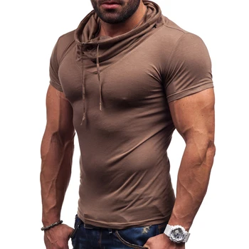 Yeni erkek t shirt moda üst giyim Tees Yaz Pamuk O Boyun Kısa Kollu T Gömlek Erkekler Moda Katı Kapşonlu İnce T Shirt Mens