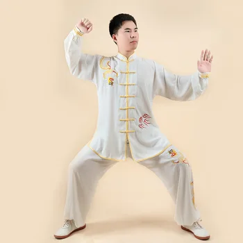 Kadınlar Ve Erkekler Tai Chi Takım Çin Tarzı Nakış Kung Fu Wushu dövüş sanatları Üniforma Performans Ceket Pantolon Egzersiz Giyim