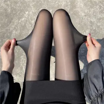 2022 Retro Yağ Parlak İpek Çorap Kadın Seksi İç Çamaşırı 8D Ultra İnce Şeffaf Uyluk Yüksek Çorap Glitter Uzun Külotlu Çorap