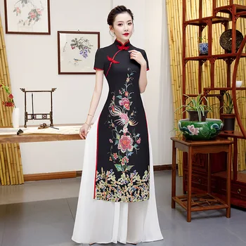 Yüksek Kaliteli 5XL Aodai Qipao Elbise Çince Geleneksel Kadın Nakış Çiçek 4XL Cheongsam Yenilik Çin Resmi Parti Elbise