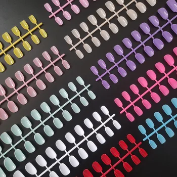10 Takım ile gel Tırnak Yapıştırıcı Basın Yanlış Tırnak Ucu 10 Setx Karışık Renkler / lot Tam Kapak Yuvarlak Şekil