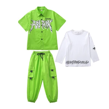 Takım Tarzı Hip Hop dans kostümü Gevşek Yeşil Kpop Kızlar İçin Giysi Davul Gösterisi Çocuklar Sokak Dans Kıyafeti Erkek Sahne Giyim BL9216