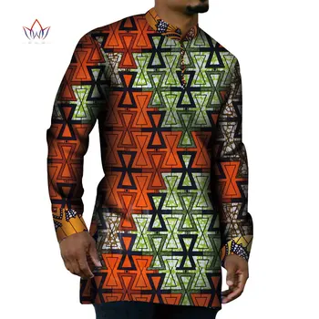 Afrika Giysi Erkekler Uzun Kollu Patchwork Gömlek Bazin Riche Afrika Tasarım Giyim Rahat %100 % Pamuk erkek gömlekler WYN672