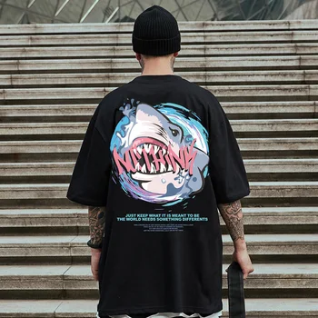 ZAZOMDE T Shirt Yaz Yarım Kollu Hip hop Ins büyük beyaz köpekbalığı Moda Streetwear Çiftler Unisex Tee Üstleri 2021 Tees M_5XL