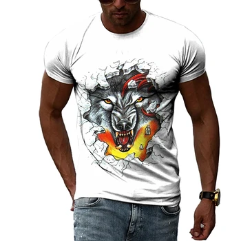 Yaz Moda Hayvan Kurt Erkek T-shirt 3D Trendly Kişilik baskılı tişört Hip Hop Sokak Tarzı Artı Boyutu sıfır yaka bluzlar Dropshipping