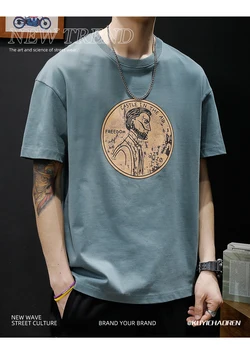 M0212 kısa kollu tişört erkek Gevşek Büyük Boy Gelgit Marka Baskı T-Shirt Yaz Pamuk Yarım Kollu