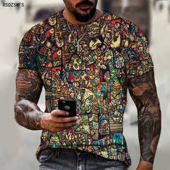 Retro Sanat Hip Hop Dikiş Komik 3D T-shirt Yeni Rahat Moda erkek giyim 3D Baskı Sokak Harajuku Ekstra Büyük