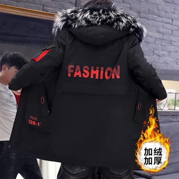Kış Ceket Erkek ceket Rüzgarlık Kürk Kapşonlu Kalınlaşmak Ceket erkek Streetwear Hip hop Askeri Siper Uzun Parka