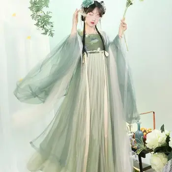 Hanfu Elbise Kadınlar Antik Çin Nakış Hanfu Seti Kadın FairyCosplay Kostüm Partisi Kıyafet Mavi Yeşil Hanfu Elbise Kadınlar İçin