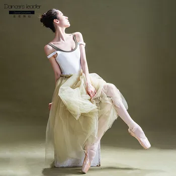 Bale Leotard kadın Egzersiz Takım Elbise Sling Damla Omuz Dikiş Jimnastik Kostüm Balerin Sahne Performansı Kostüm