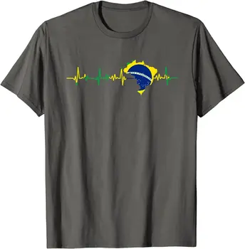 Brezilya Bayrağı Kalp Atışı Brezilya Erkek T-Shirt %100 % PAMUK O-Boyun Erkek Giyim