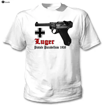 T-Shirt Yaz Yenilik Karikatür Luger P08 Parabellum Almanya İkıncı Dünya Savaşı-Yeni Pamuk beyaz tişört T Shirt