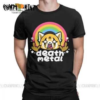 Ölüm Metal Aggretsuko Erkek T-shirt Agresif Retsuko Komik Pamuk Tee Gömlek Kısa Kollu T Gömlek doğum günü hediyesi Elbise