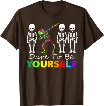 Iskelet Dabbing Kendiniz Olmaya Cesaret T Shirt Komik Otizm T-Shirt NormalFitness Sıkı Tees Yaygın Pamuk Erkek Üst T-shirt