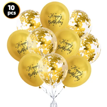 10 adet Krom Balon konfeti balonları Mutlu doğum günü Baskılı Desen Globos Metalik Balon Doğum Günü Partisi Süslemeleri