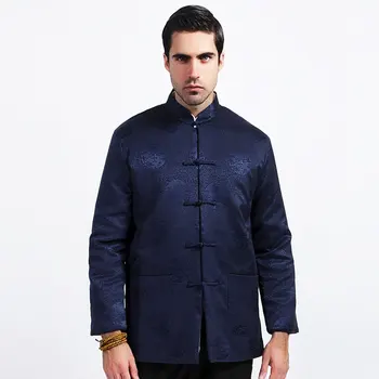 Mavi Kış Erkekler Pamuk kapitone ceket Çin İpek Ceket Tang Takım Kalınlaşmak Palto Dış Giyim Boyutu M L XL XXL XXXL