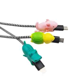 Evrensel Silikon Sevimli Hayvan Isırığı Karikatür USB Veri Şarj Hattı Kablosu Kablosu Koruyucu Kapak iphone için kılıf Tip-C Mikro Kablo