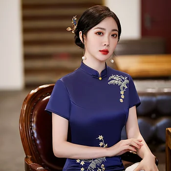 Akşam Elbise Kadın Eleganti Nakış Kaliteli Cheongsam Çin Elbise İnce Vintage Parti Qipao Geleneksel Çince Elbise