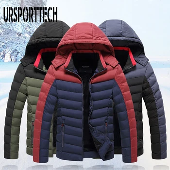 URSPORTTECH Kış erkek Ceket Kapşonlu Parkas Yeni Rahat Kalın Sıcak Su Geçirmez Ceketler Mont Erkek Yeni Sonbahar Dış Giyim Rüzgar Geçirmez