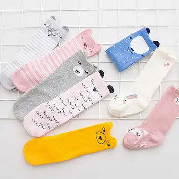 Diz üstü çorap kaymaz Diz Çorap Pamuk Sevimli Karikatür Bebek Çorap Baskı Erkek Kız Hayvan Bebek Çocuk Tulumları Tilki Kedi Unisex
