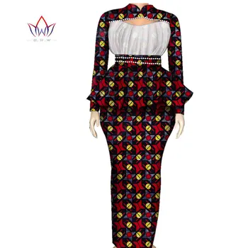 WY9833 Kadınlar için Bintarealwax Afrika Etek Setleri Bazin içi Boş Tasarım Ankara Elbise Dashiki Çiçek Geleneksel Afrika Giyim