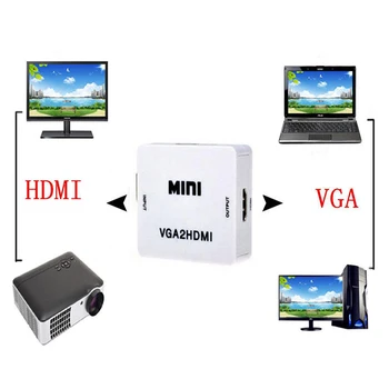 VAORLO 1080P MİNİ VGA HDMI uyumlu Dönüştürücü Ses VGA2HDMI Video Kutusu Adaptörü Dizüstü PC için HDTV Projektör