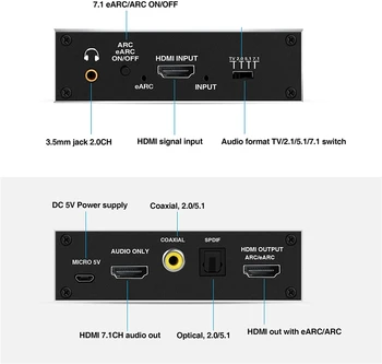 2023 En İyi eARC HDMI 2.0 Ses Çıkarıcı 4K 120Hz RGB8:8:8 HDR HDMI dağıtıcı ses dönüştürücü 4K HDMI Optik TOSLINK SPDIF 7.1