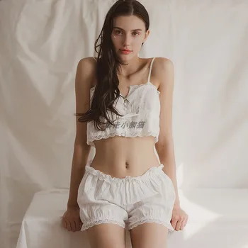 Kadınlar Seksi Beyaz iç çamaşırı seti Lolita Fırfır İç Çamaşırı Külot Esaret Kıyafeti Caitsuit Kostüm Pijama Sevimli İç Çamaşırı Seti