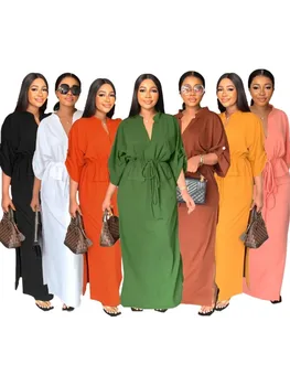 Kadınlar İçin afrika Elbise Boubou Africain Femme 2022 Düz Renk Dashiki Elbise Uzun Kollu Ankara Elbiseler Kız Parti Elbise