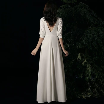 Kadınlar Örgün Akşam Parti Beyaz V Yaka yarım Kollu Yüksek Bel akşam elbise Düğün Balo Balo elbisesi uzun elbise çin elbisesi