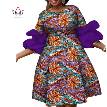 Kadınlar için özel Afrika Baskı Elbiseler Dashiki Diz Boyu Elbise Parti Rahat Artı Boyutu Elbise Ankara Afrika kadın kıyafetleri Wy672