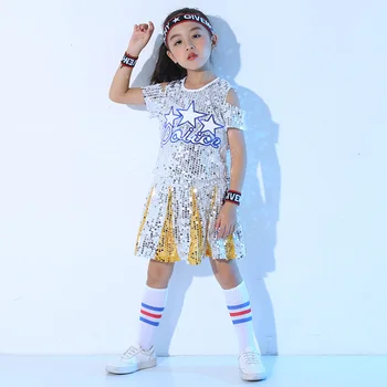 Çocuk erkek kız Dans caz Kostüm Yeni Stil Pullu hip hop Dans Caz giyim Çocuk Dans Yarışmaları Performans Sahne etek