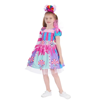 Kız Şeker TUTU Elbise Yaz Çocuklar Lolipop Çörek Karikatür Parti Karnaval Cosplay Giyim Cadılar Bayramı Şeker Gökkuşağı Kanat JYF