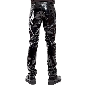 Seksi Erkek Suni Deri PVC Pantolon Pantolon Uzun Parlak Gece Kulübü Dans Giyim Punk Gotik Punk Fetiş Siyah Slim Fit Erotik Erkek Eşcinsel