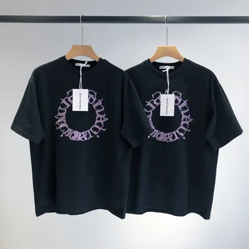 Akne Stüdyoları t-shirt yaz Yuvarlak mor harfler moda basit büyük boy severler t-shirt basit tasarım tee vetement gömlek