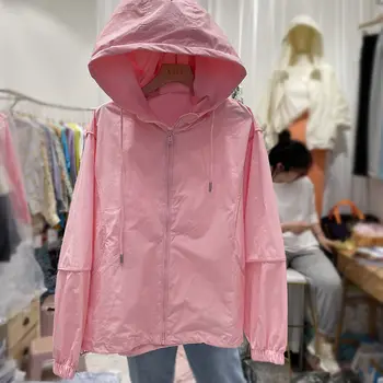 Temel Ceketler Kadın Kore Tarzı Yaz Kapşonlu Güneş geçirmez Kolej Giyim Popüler BF Katı Moda Rahat Uzun Kollu Tüm Maç