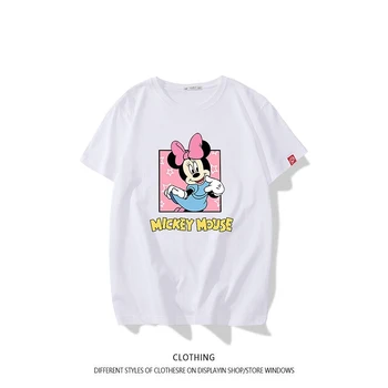 Disney Mickey Çift Beyaz kısa kollu tişört Kadın Ins Moda Gevşek Çift Giyim T Shirt grafik t shirt kısa kollu