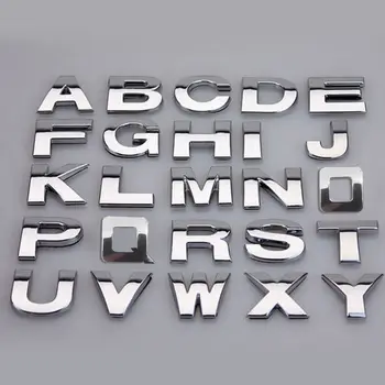 25MM Araba Çıkartmaları 3D DIY Metalik Alfabe Sticker Amblem Mektup Gümüş Rozet Dekorasyon Arabalar İçin Accesorios araba logosu Şekillendirici
