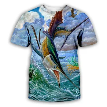 2022 Yeni Yaz erkek tişört 3D Etkisi derin deniz balığı Harajuku Rahat Gömlek Polyester Unisex Moda Artı Boyutu erkek