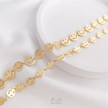 14K Altın Dolgulu Kaplama Gofret mutlu yüz zinciri el gevşek zincir DIY kolye ilk süsleme zinciri ile el malzeme için
