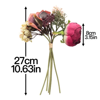 Lüks Yapay İpek Çiçekler Ev Düğün Süslemeleri Sonbahar Yüksek Kaliteli Büyük Şakayık Buket Noel Vazo Dekor Sahte Bitkiler