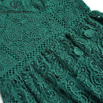 QHZ Tasarımcı Moda Pist Dantel yaz elbisesi Uzun kısa kollu vintage hollow out işlemeli İnce yeşil maxi elbise kadınlar için