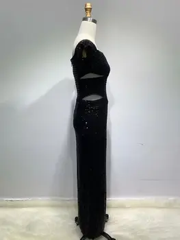Ailigou Yeni kadın Seksi Kesme V Boyun Kapalı Omuz Lüks Pullu Akşam Elbise Kadın Kolsuz Bölünmüş Ünlü Parti Elbiseler