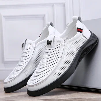2022 Yeni erkek Yaz loafer ayakkabılar Hakiki Deri Yumuşak Erkek Rahat Slip-on Kesme Ayakkabı İnek Derisi Yaz Loafer'lar