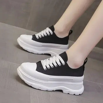 Açık Kalın Alt kaymaz Kadın Sneakers Moda Eğlence Katı Dantel-up Kadın rahat ayakkabılar Bahar Sonbahar Kadın kanvas ayakkabılar