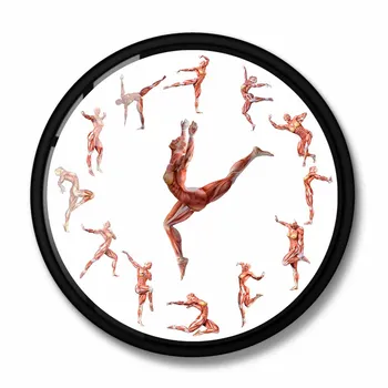 Kas Anatomik Adam Yenilik duvar saati Tıbbi Sanat Bale Dansçısı Ev Dekor Anatomi Yoga Dansçı Poz Sessiz Süpürme Saati