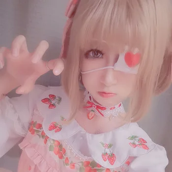 Anime Cosplay Göz Maskesi Cyuunibyou Demo Koigashitai Lolita Kız Sevimli Siperliği Kalp Nakış Tek Göz Maskesi Körü Körüne Sahne