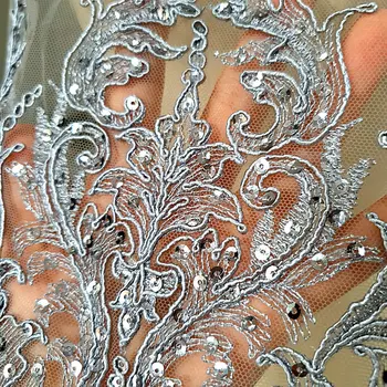Gümüş Gri Payetli Sequins Dantel Nakış Korse Boncuk dikmek Rhinestones Aplike Yamalar Tasarım Dıy gelinlik Balo